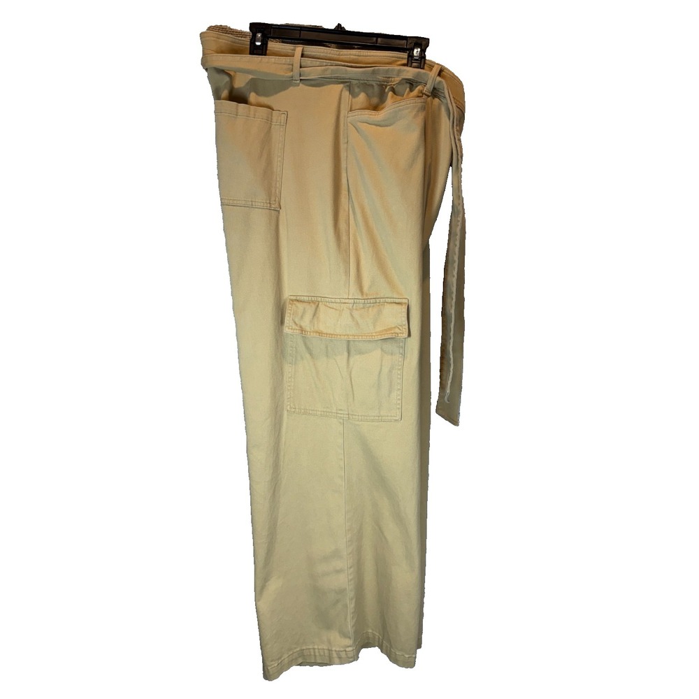 Ava & Viv Womens Plus 20 High Rise Wide Leg Cargo Pants Tan Belted Lyocell Blend - Picture 3 of 12